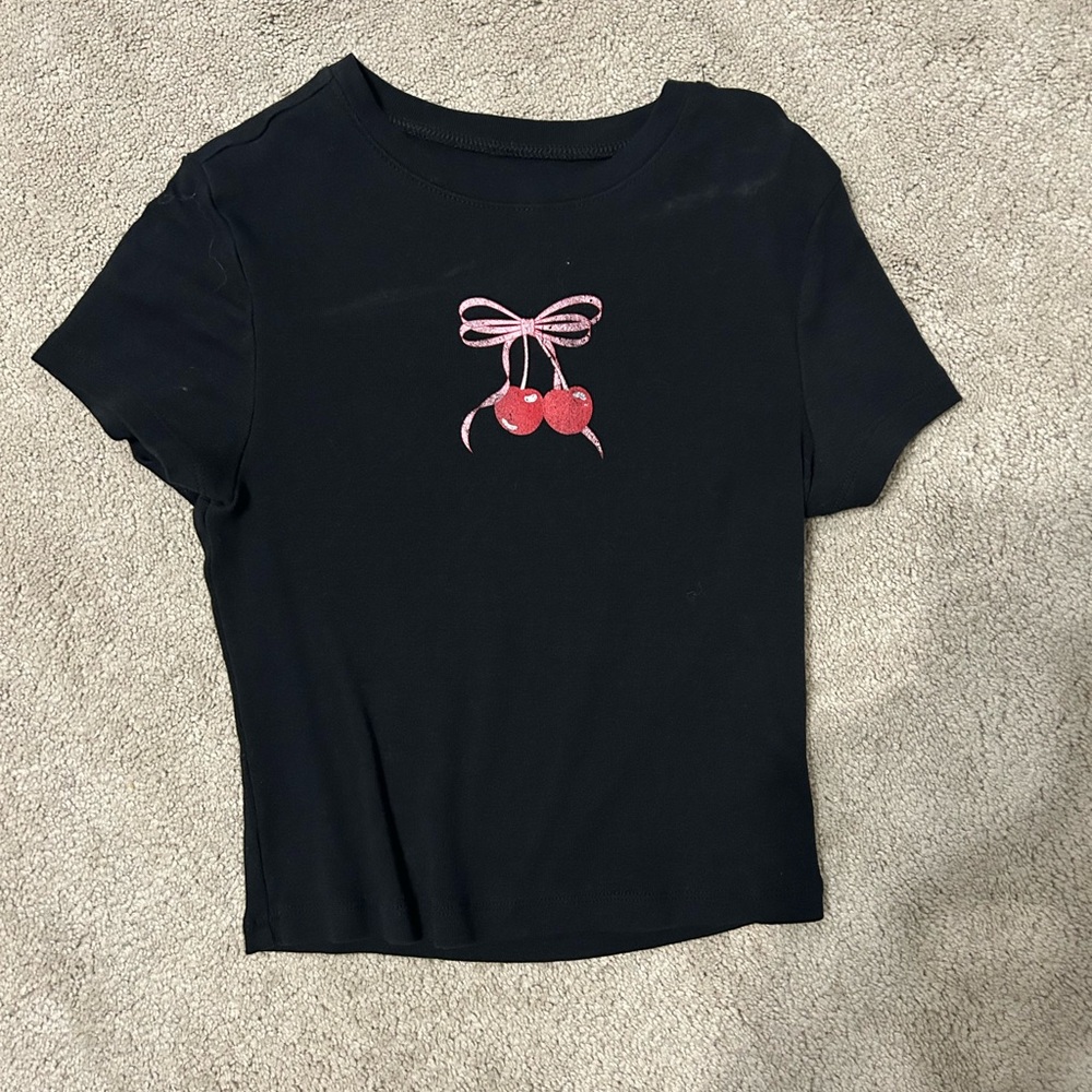 Black Kids T-Shirt with Cherry Design